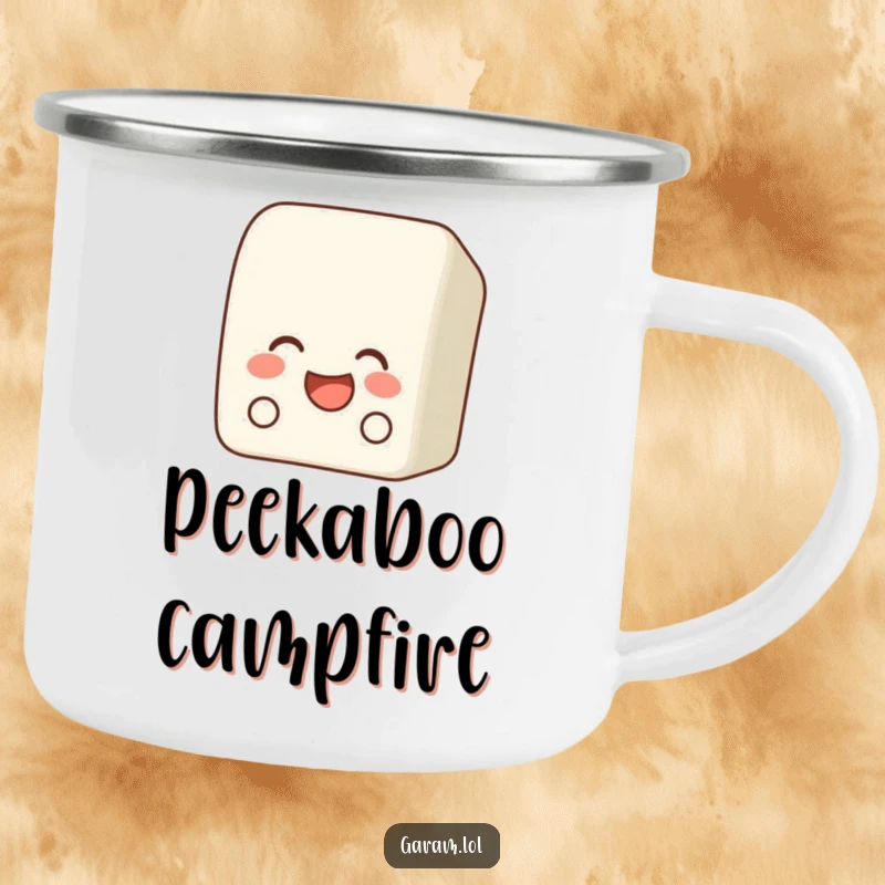 Funny bento box camping mug featuring a laughing bento box peeking out, designed for durability.