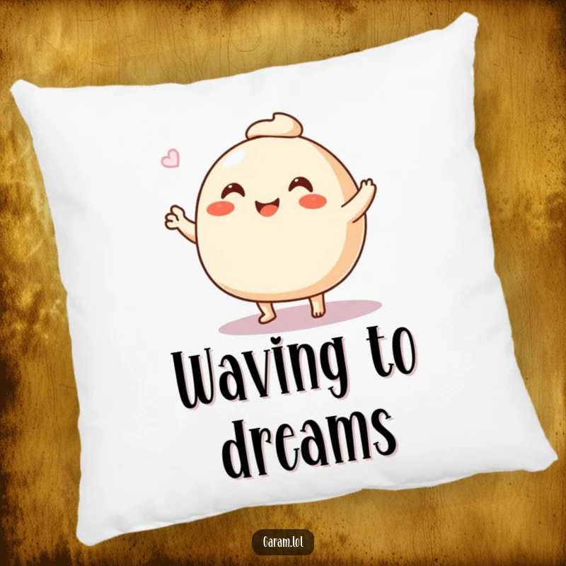 Funny steamed bun pillow featuring a cute, waving bun with little legs, perfect for sofa decor and cuddles.