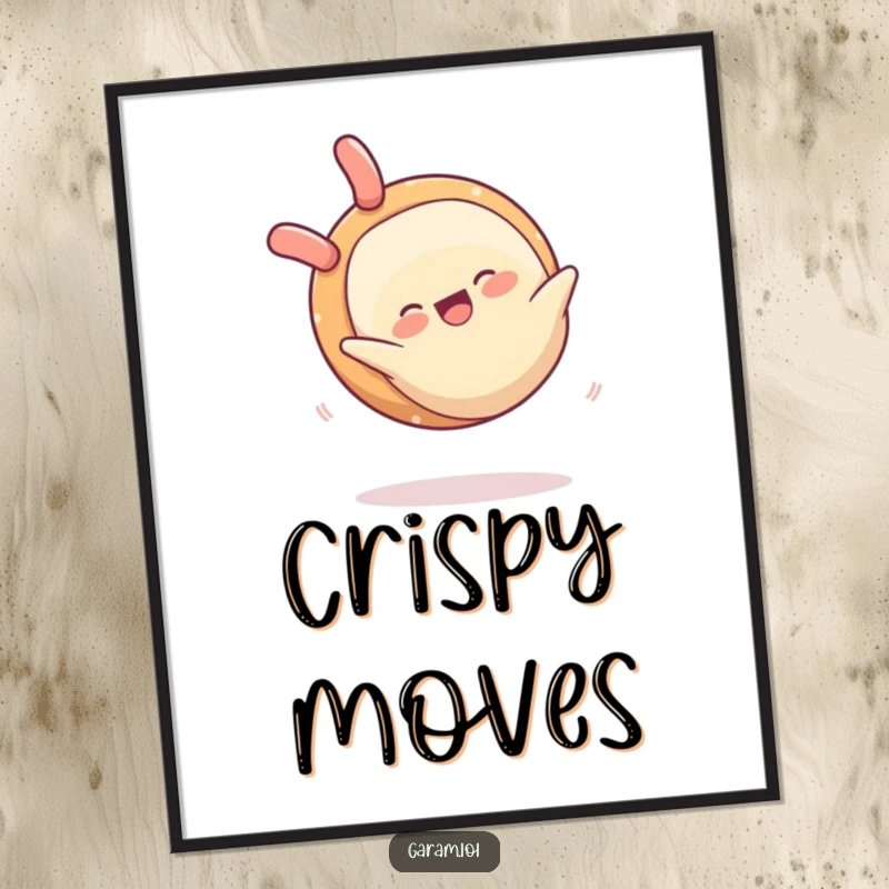 Funny digital art of a happy spring roll performing a somersault, conveying playful energy and fun.