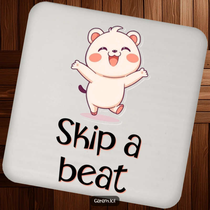Funny bao drink coasters displaying a delighted bao skipping playfully with a wide smile, protecting surfaces with humor.