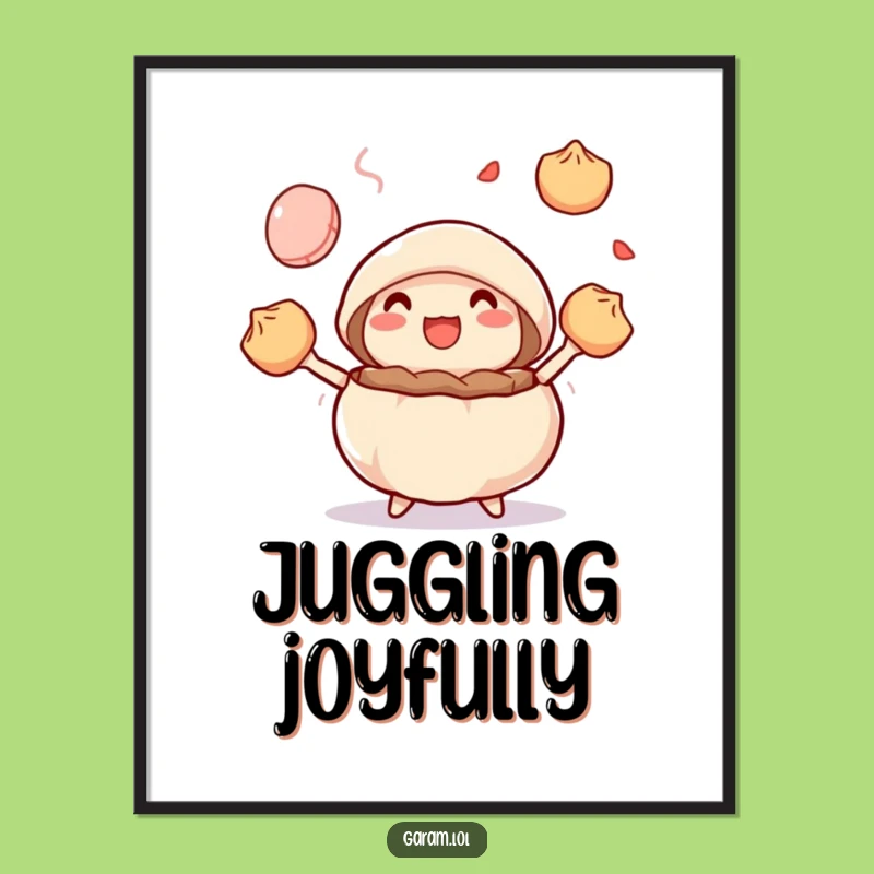 Funny Steamed Bun Juggling Poster: Add Playful Dim Sum Art Home
