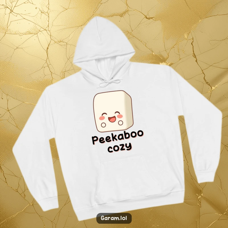 Funny bento box hoodie featuring a laughing bento box peeking out with a playful expression, designed for comfort.