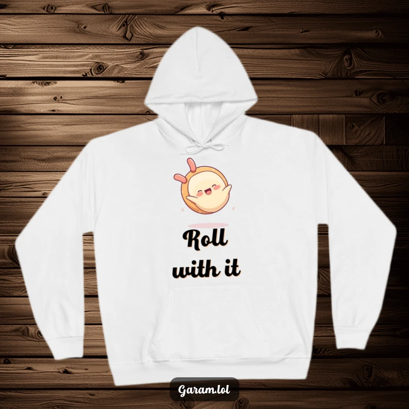 Funny hoodie featuring a happy spring roll performing a somersault, bringing playful energy and comfort.