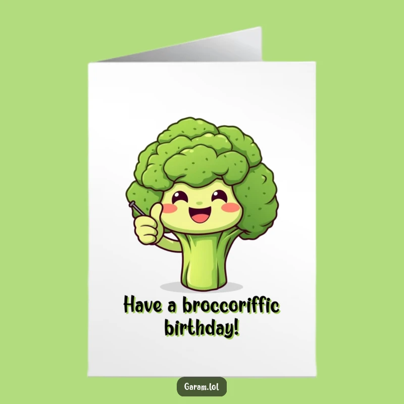 Free Printable Funny Birthday Card: Broccoli Thumbs Up Greeting - Healthy Laugh Downloadable Gift