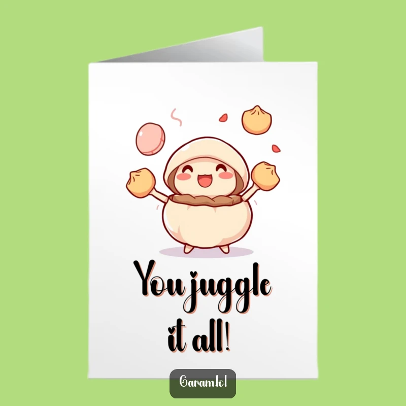 Free Printable Congrats Card: Juggling Bun & Dumplings Celebration - Humorous Downloadable Gift