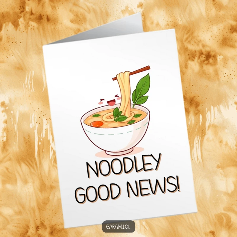 Free Printable Congratulations Card: A joyful bowl of pho happily slurps a long noodle, celebrating a wonderful success story.