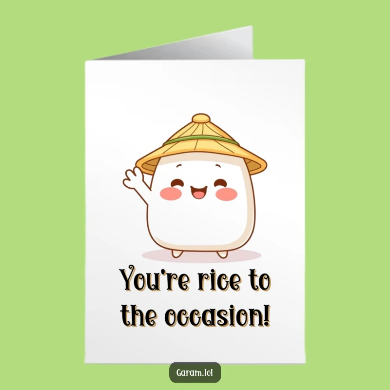 Free Printable Congrats Card: Waving Onigiri Celebration - Humorous Downloadable Gift
