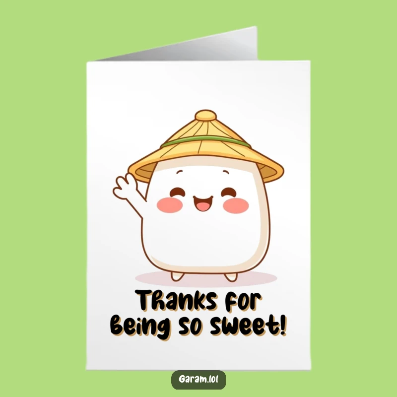 Free Printable Thank You Card: Waving Onigiri Gratitude - Easy Downloadable Gift