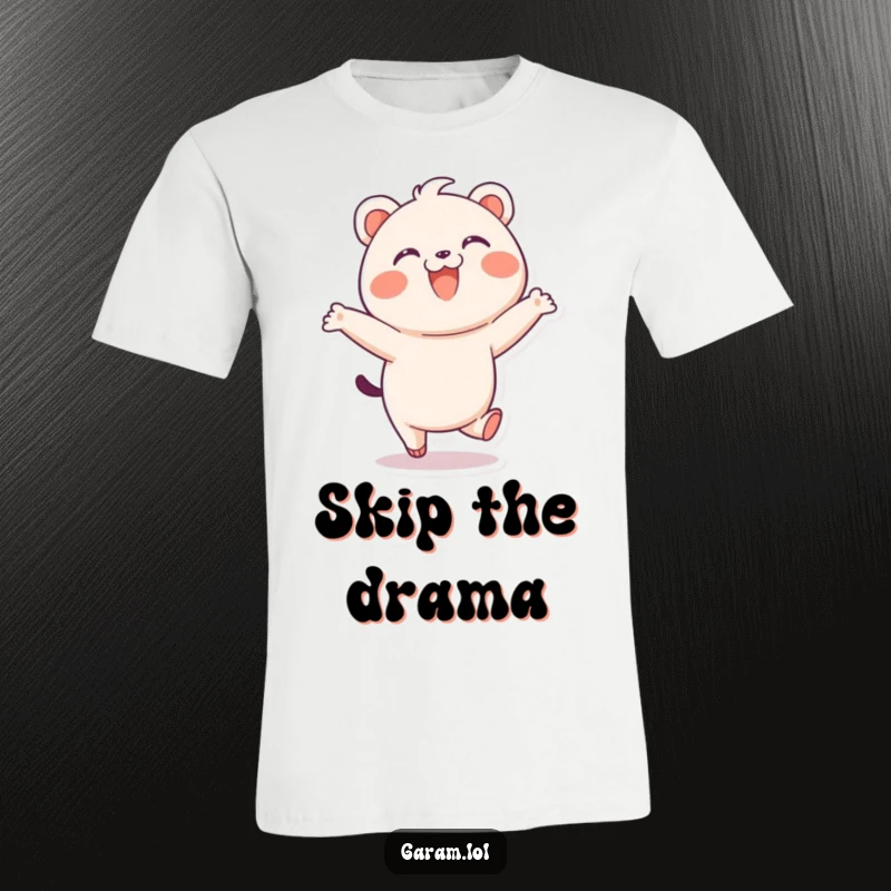 Funny bao t-shirt depicting a delighted bao skipping playfully with a wide smile, perfect for casual, happy wear.