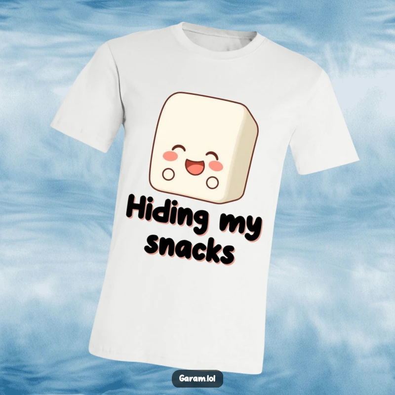 Funny bento box t-shirt with a laughing bento box peeking out, conveying playful humor and surprise.