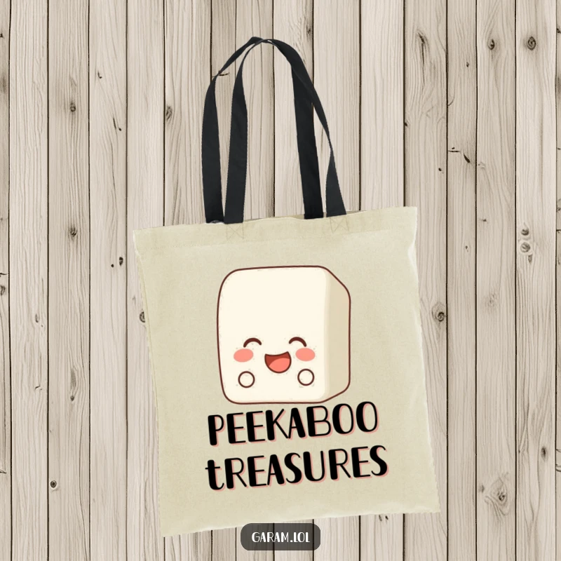 Funny bento box tote bag with a laughing bento box peeking out, ideal for carrying essentials with a humorous vibe.