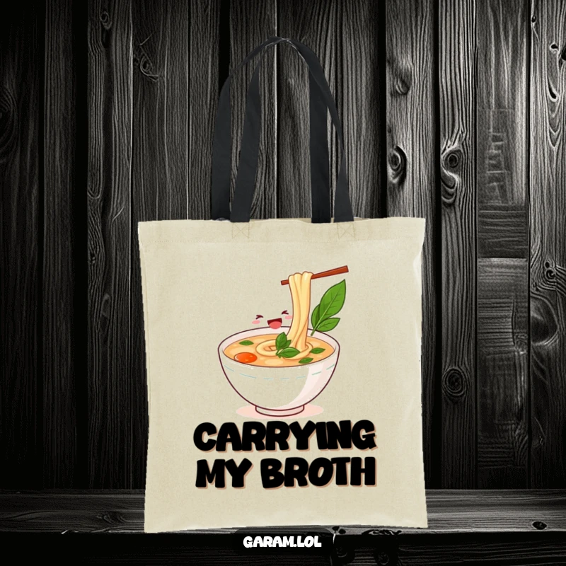 Funny bowl of pho happily slurping a noodle on a versatile tote bag, celebrating Vietnamese cuisine.