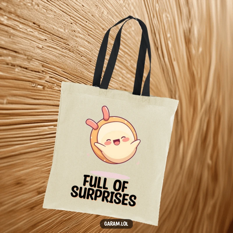 Funny tote bag illustration of a cheerful spring roll performing a happy somersault, ready for any adventure.
